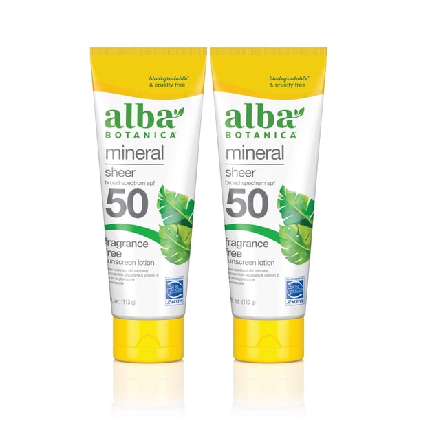 Loción de protección solar Alba Botanica Mineral SPF 50 120 ml (paquete de 2)