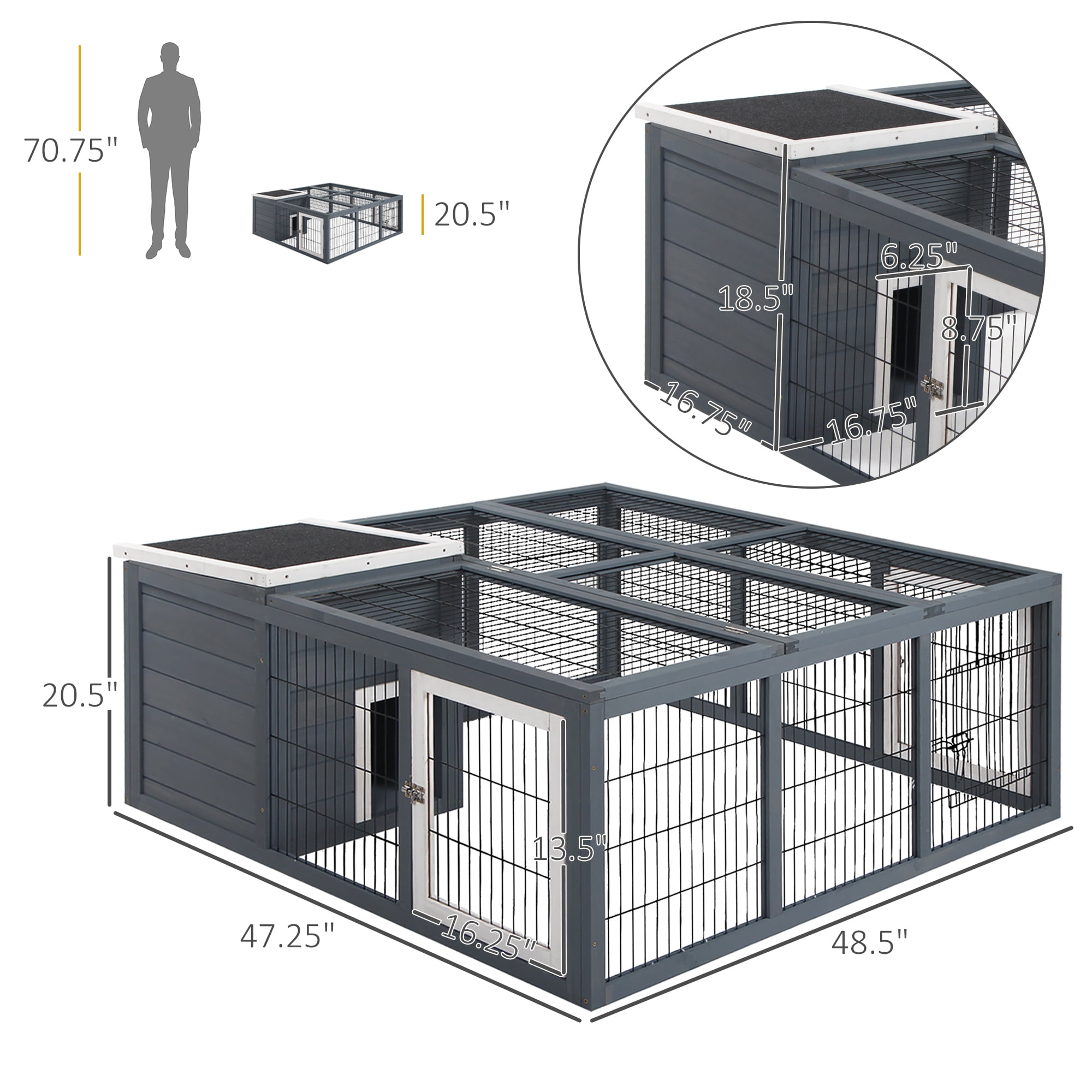 PawHut Rabbit Hutch, Waterproof Rabbit House for Small Animals, Gray
