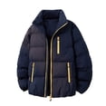 thumbnail image 2 of Men's Packable Coat Jackets Oversized Bubble Puffer Stand Collar Full Zip Up Windproof Insulated Quilted Winter Coat with Multi Zipper Pockets Loose Fit Casual Warm Outerwear, 2 of 5
