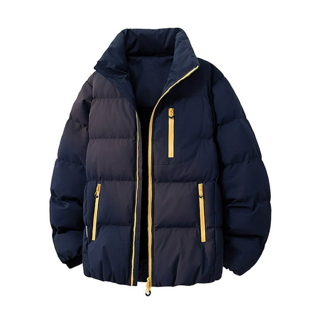 Ceisia Men's casual solid color warm stand collar zipper coat Gift pocket long sleeve outerwear