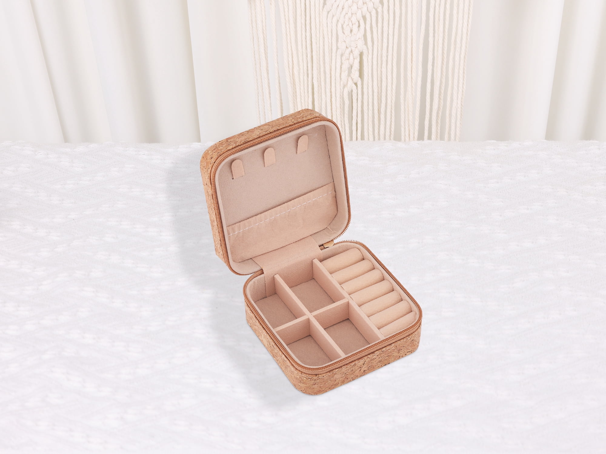 Unique Bargains Vintage Mini PU Leather Jewelry Box with Zipper Brown Grass Pattern