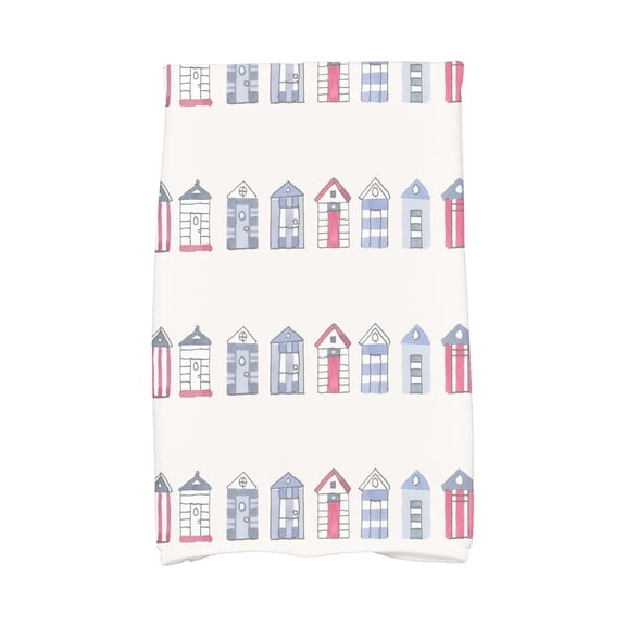 Simply Daisy, 16 x 25 Inch, Multi Beach Hut, Stripe Print Kitchen Towel, Ivory