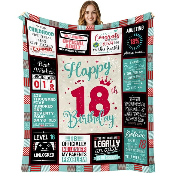 18th Birthday Gifts for Girls, 18 Year Old Girl Birthday Gifts, Gifts for 18 Year Old Girl, 18th Birthday Decorations Throw Blanket 60"x50" for Girls, Birthday Gifts for Turning 18