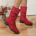thumbnail image 2 of WEAIXIMIUNG Bottes-Chaussettes Femme Bottes Mode Automne et Hiver en Suède Mi-Mollet Bottes Confortables au Tempérament, 2 of 7