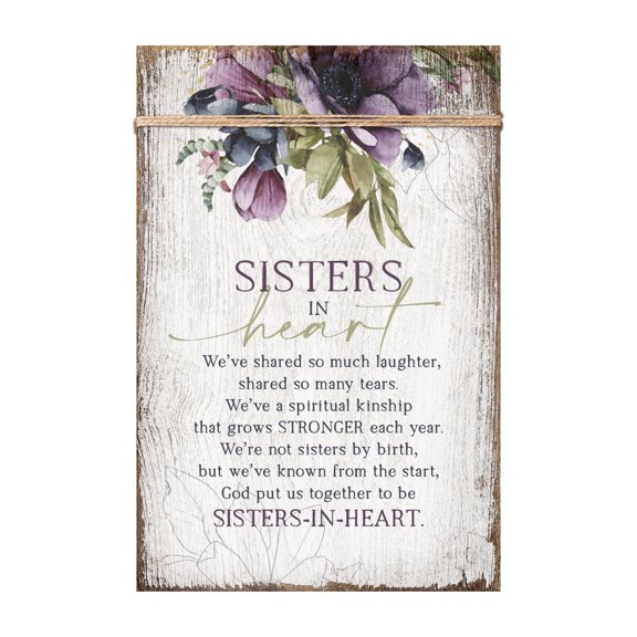 DEXSA Sisters In Heart Wood Plaque with Easel and Wall Hanger 6"x9"