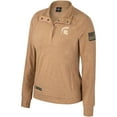 thumbnail image 2 of Women's Colosseum Tan Michigan State Spartans OHT Military Appreciation Sand Tatum Quarter-Snap Raglan Jacket, 2 of 4