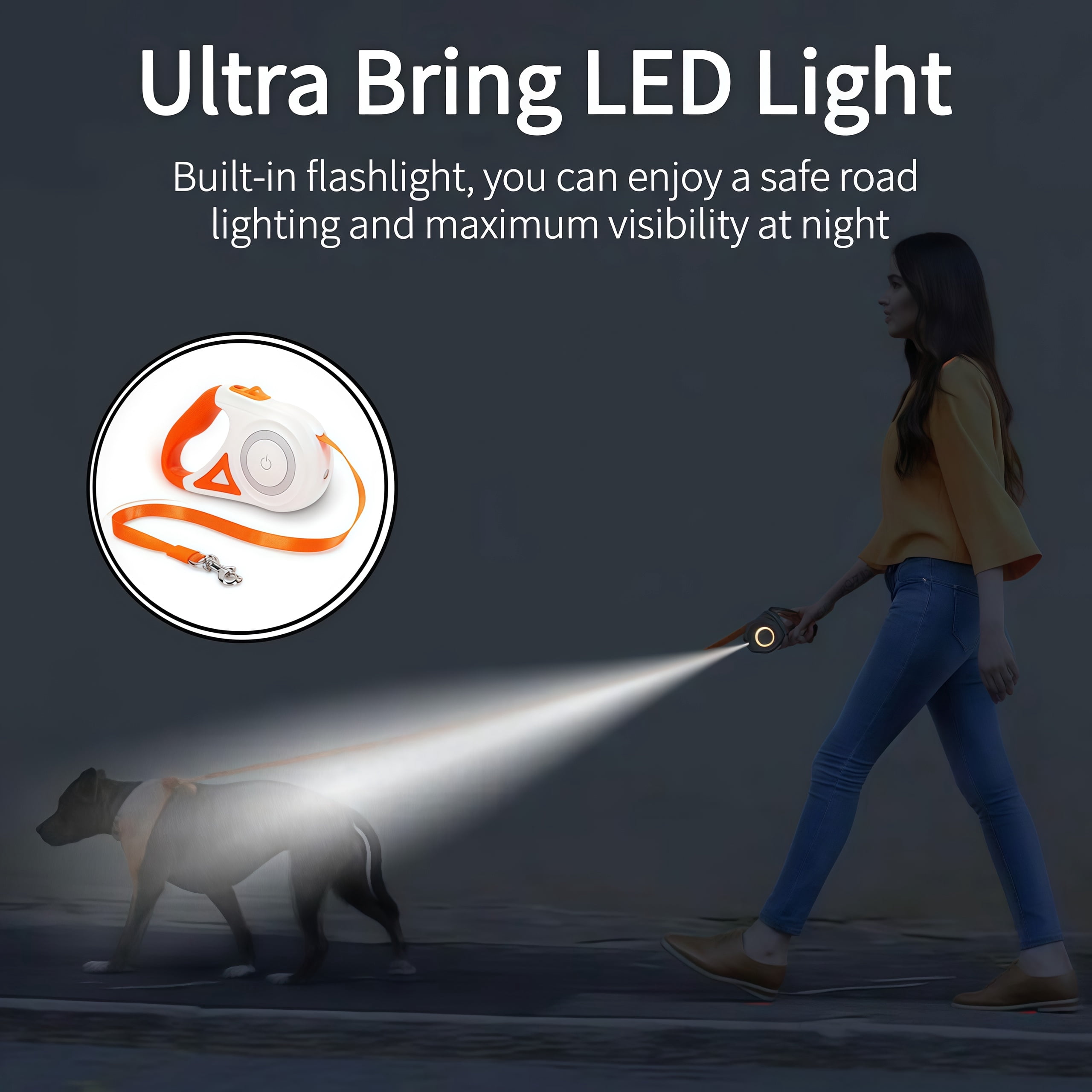 Dog Supplies Luminous Retractable Dog Leash with Front Safety Led Light - 360°Tangle-Free Training Leash for Ultimum Freedom with Anti Slip Handle Dogs & Cats - Purple