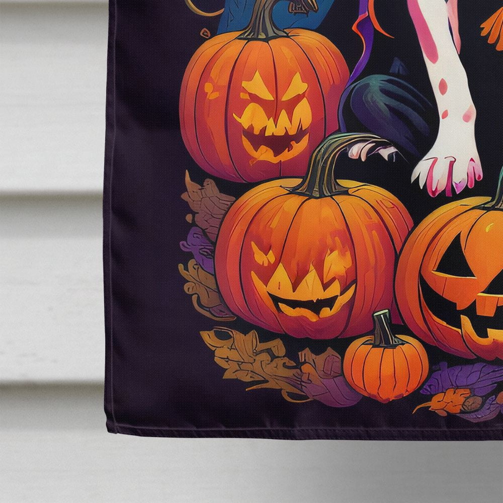 Halloween Pit Bull Terrier Dog House Flag 28x40IN Double-Sided Polyester Decorative Sleeve Pole Flag for Outdoor Home Garden