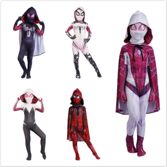 Superhero Full Body Costume, Halloween Spider Hero Cosplay Costume, Role Play Themed Party Outfit, Jumpsuit Hood and Cape 3-Piece Set