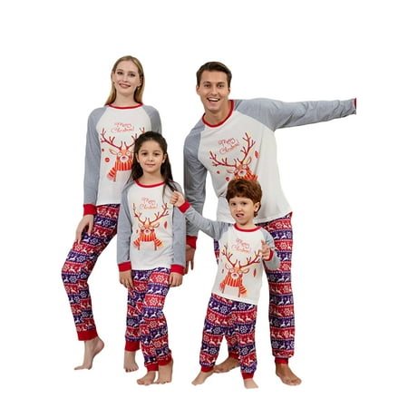 

Ma&Baby Family Matching Christmas Pajamas Elk Print Raglan Cotton Sleepwear Holiday Parent-Child Homewear