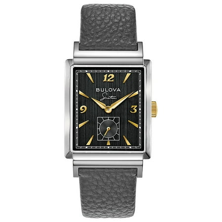 Bulova Frank Sinatra Quartz Mens Watch, Stainless Steel with Gray Leather Strap My Way , Silver-Tone (Model: 98A261)