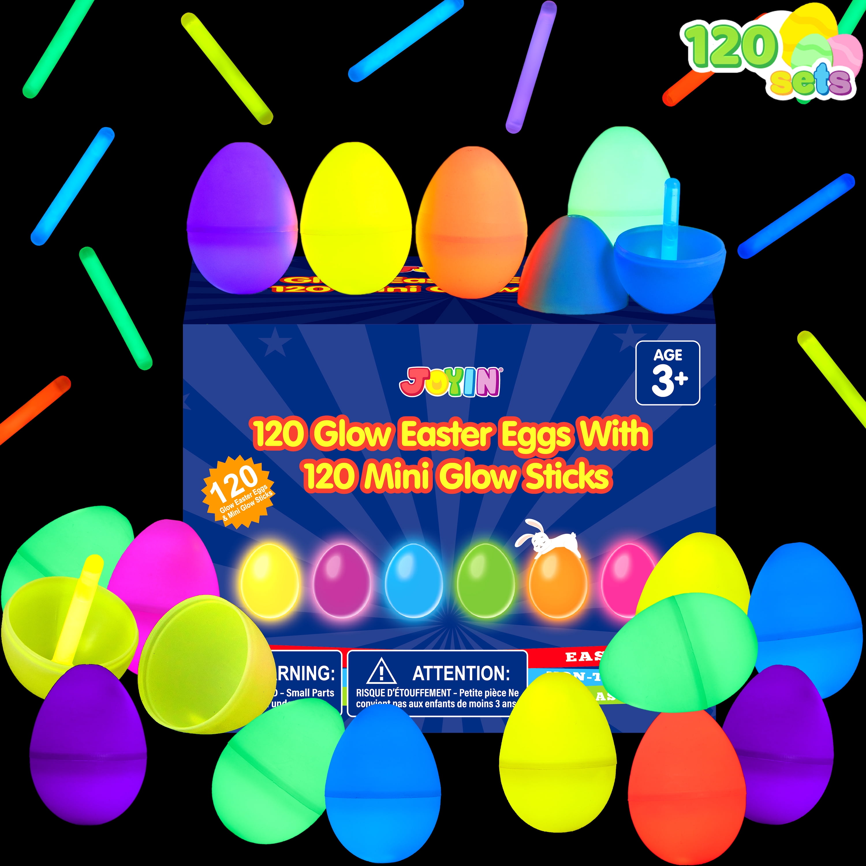 Joyfy 240 Pcs Easter Eggs Filled with Toys (120 Eggs & 120 Sticks),Easter Glowing Eggs Set for Kids,Easter Basket Stuffers Fillers Gift,Easter Eggs Hunt Game Party Favors