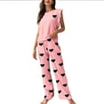 thumbnail image 4 of Sakmal Sleeveless Womens Pajama Set Pink Cute Ruffle Pants and T-Shirt Lounge Set Heart Print Crew Neck Pajamas for Women, 4 of 4