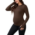 thumbnail image 4 of INSPIRE CHIC Maternity Slim Fit Shirt Stretchy Long Sleeve T-Shirts Thumbholes Round Neck Pregnancy Yoga Top S Brown, 4 of 6