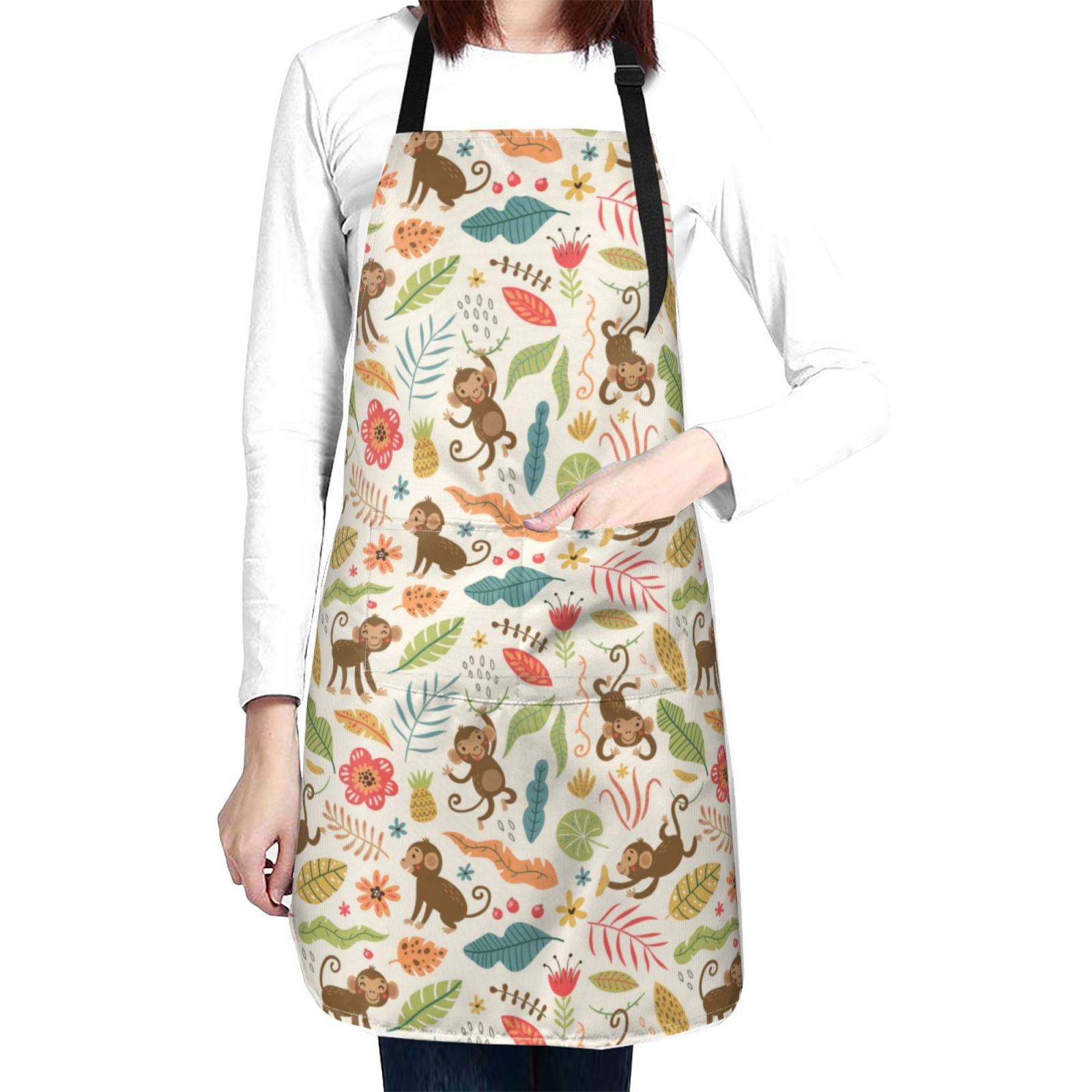 Kdxio Monkeys in the Jungle Apron with Pockets Adjustable Kitchen Aprons for Men Women Waterproof Aprons for Cooking,Drawing,Crafting, Baking Household Cleaning