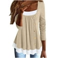 thumbnail image 1 of IROINID Réduit Dames Long Sleeve T-Shirts Hiver Aguichant Col Rond Poche Hauts Imprimés Blouse Régulière, Kaki, 1 of 8