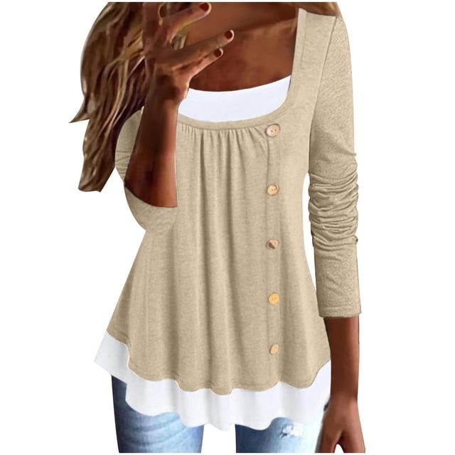 IROINID Réduit Dames Long Sleeve T-Shirts Hiver Aguichant Col Rond Poche Hauts Imprimés Blouse Régulière, Kaki