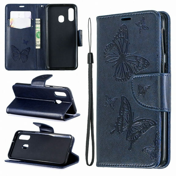 Samsung Galaxy A40 Case, Dteck Embossed Butterfly Flip PU Leather Stand Wallet Case Cover For Samsung Galaxy A40 2019 5.9", Blue