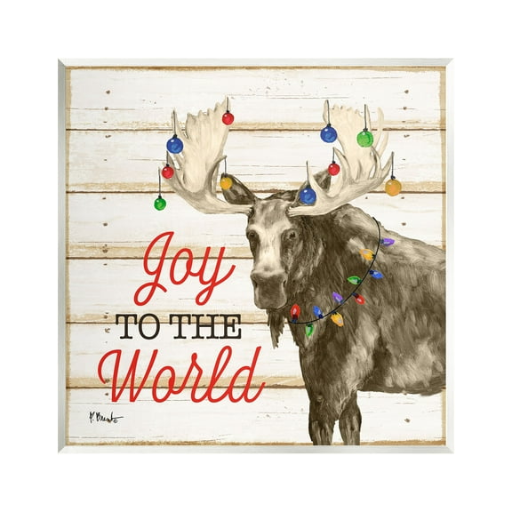 Stupell Industries Moose with Festive Lights Holiday Painting Unframed Art Print Wall Art, 12 x 12