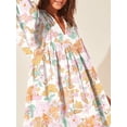 thumbnail image 4 of Women Floral Print Mini Dress V-Neck Tie-Up Lantern Sleeve A-line Dress Fashion Summer Casual Dress, 4 of 5