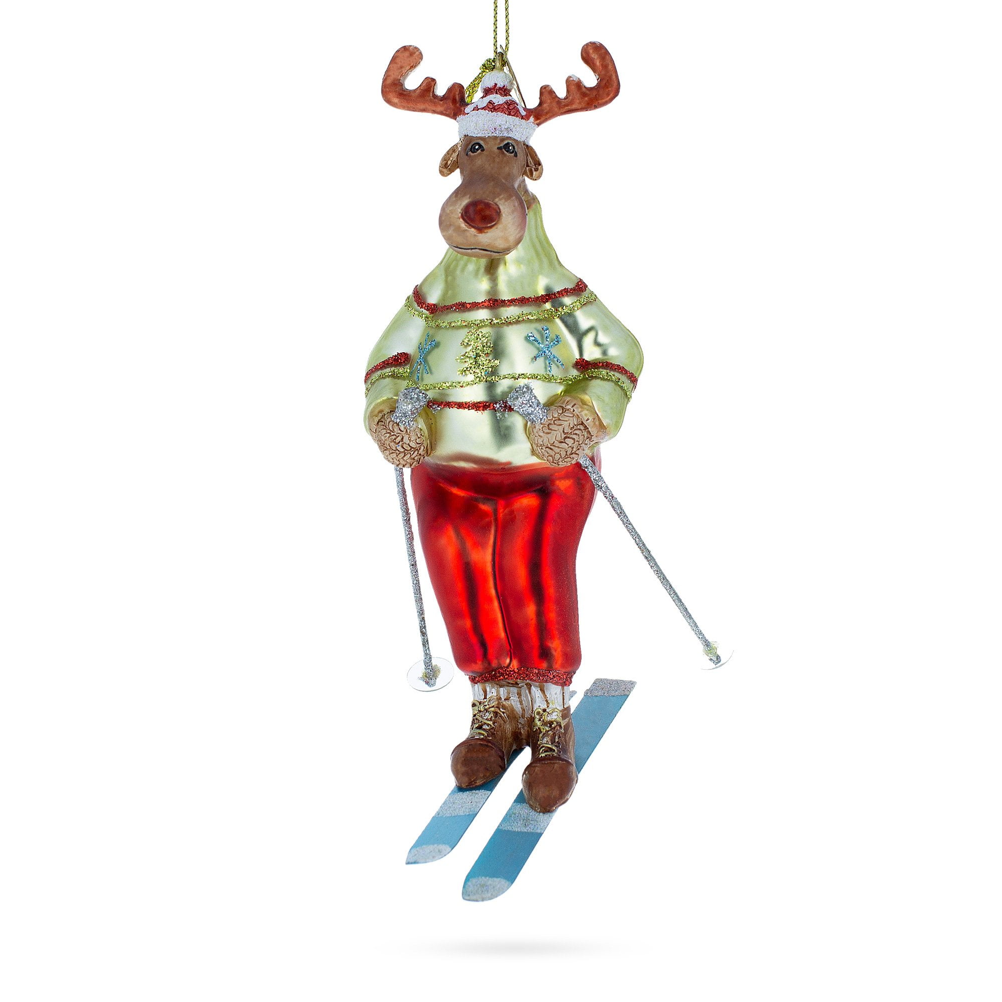 BestPysanky Reindeer Skiing Blown Glass Christmas Ornament Walmart