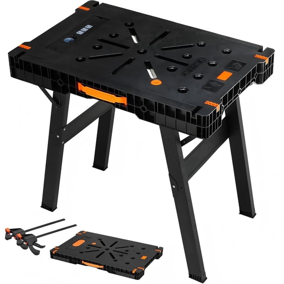 TLGREEN Folding Portable Work Bench,Folding Work Table, Clamps and Power Strip, 33.9" W x 22.4" D x 31.5" H