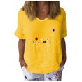 thumbnail image 2 of Pincandy Fashion Women Short Sleeve Flowers Print V-Neck Tops T-Shirt Loose Casual Blouse,Yellow,L, 2 of 4