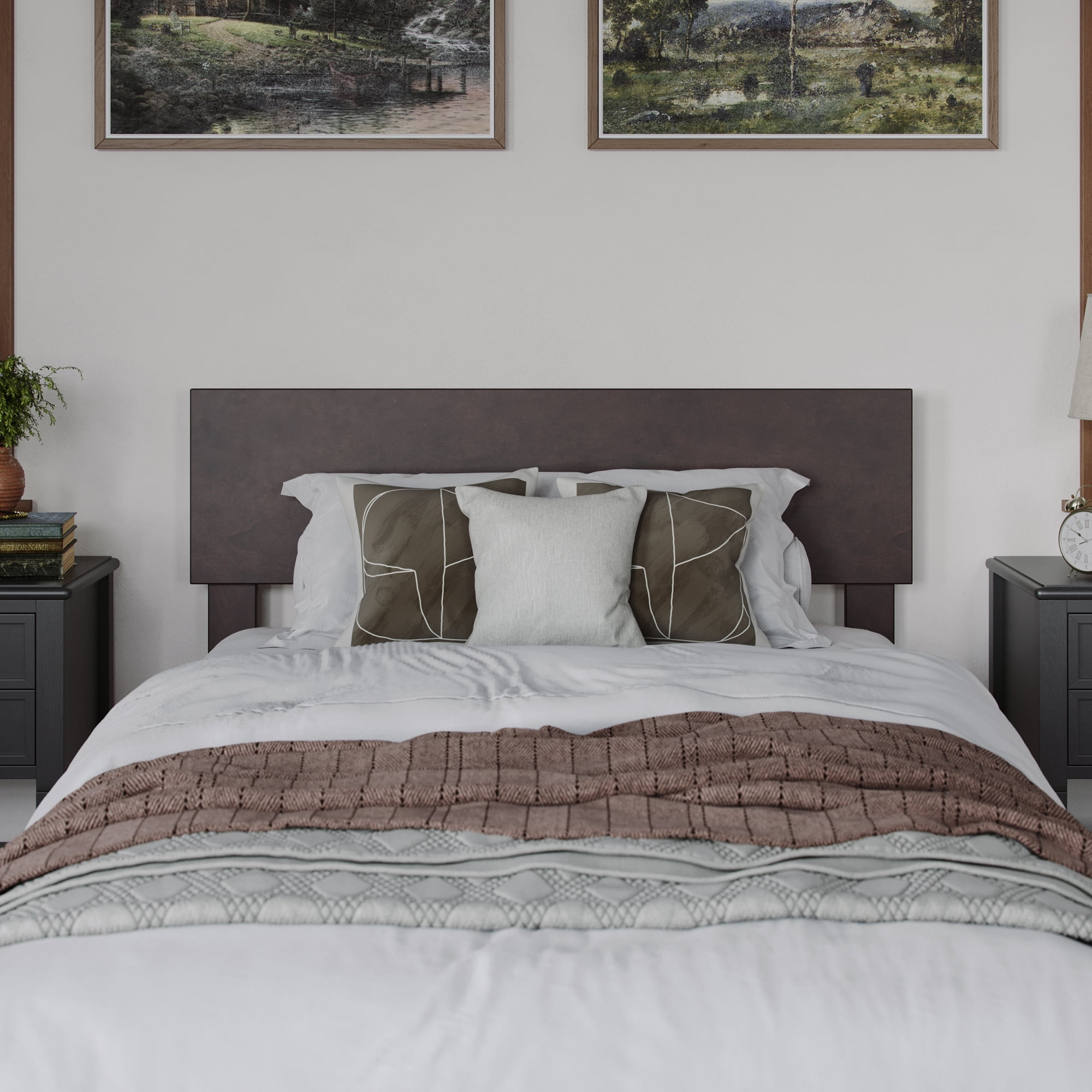 AFI Orlando Twin Modern Solid Wood Panel Headboard with Attachable Charger, Espresso