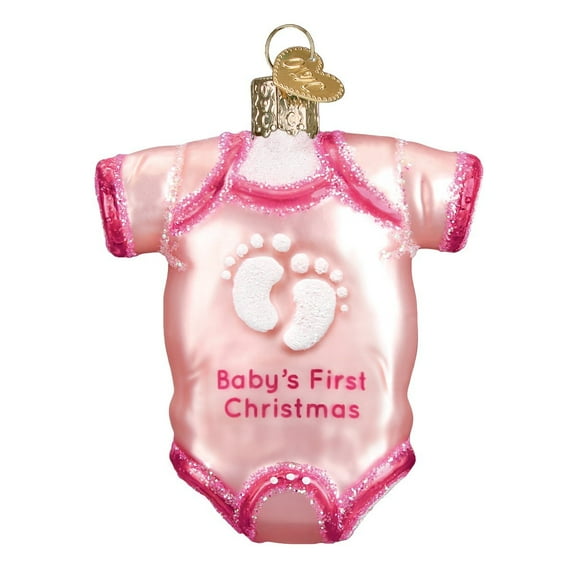 Old World Christmas Collection Glass Blown Ornaments for Christmas Tree, Pink Baby Onesie