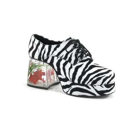 Mens Platform Fish Filled 3 1/2 Inch Heel Retro Disco Lace Up Zebra Print Shoes