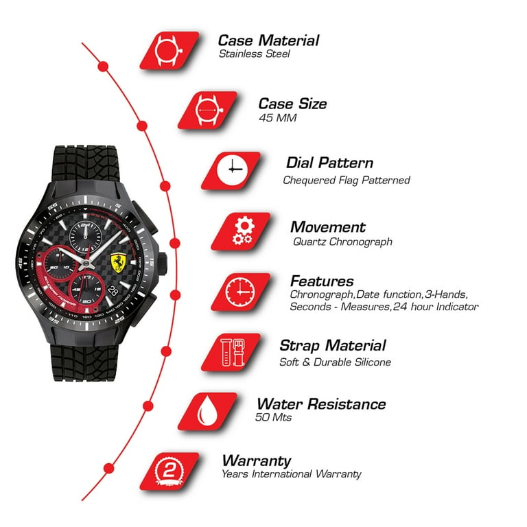 Ferrari Men s Race Day Stainless Steel Quartz Watch with Silicone Strap Black 22 Model 0830696 Walmart