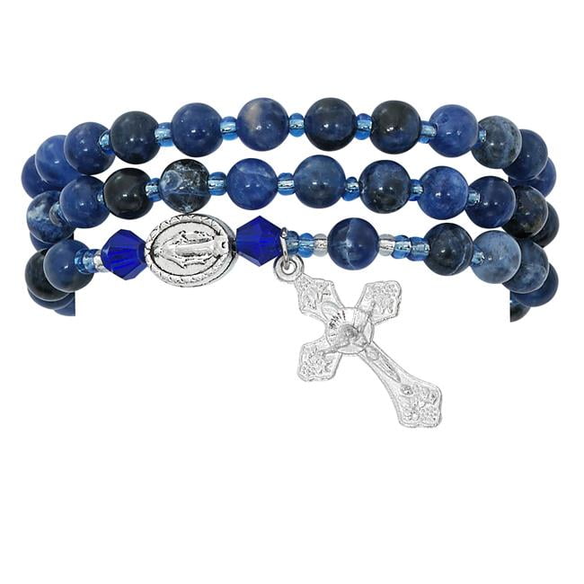 Mcvan BR632C 6 mm 3.5 in. Dia Adult Simulated Blue Lapis Twistable Rosary Bracelet Carded