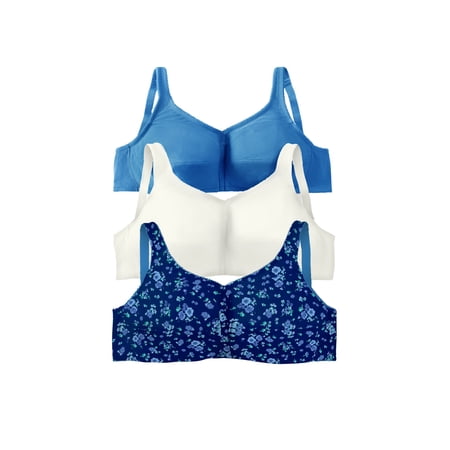 Comfort Choice Women's Plus Size 3-Pack Front-Close Cotton Wireless Bra