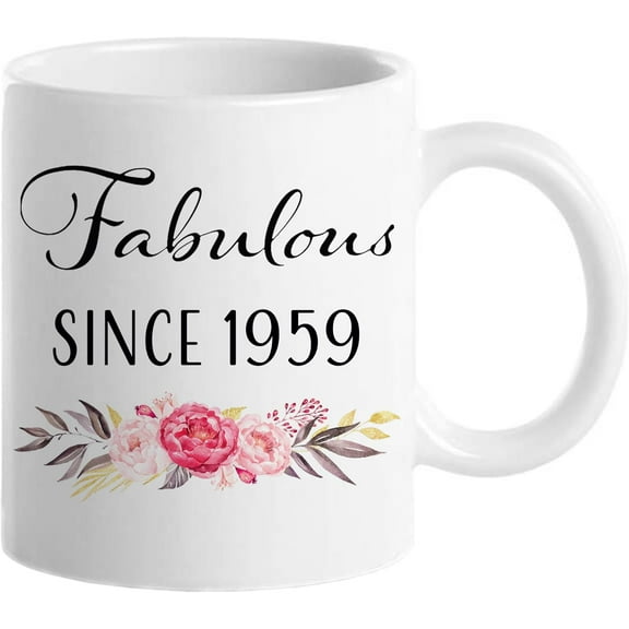 65th Birthday Gifts for Women, Funny 65 Year Old Gift Coffee Mug, 1959 65th Birthday Mugs for Her, Mom, Aunt, Wife, Friend, Grandma, Sister, Colleague, 11 oz Tea Cup Fabulous Since 1959