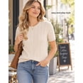 thumbnail image 5 of QUALFORT Women’s Short Sleeve Cable Knit Sweater, Crew Neck Lightweight Pullover, Apricot, Size M, 5 of 7