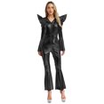 thumbnail image 1 of Moggemol Womens 70s Rave Outfits Shiny Metallic Bell Bottom Alien Jumpsuit Black L, 1 of 4