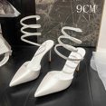 thumbnail image 1 of 2024 Roman Sexy Pointy Thin Heel Back Empty Single Shoe Rhinestone Snake Wrapped High Heels Wedding Shoes FGS, 1 of 7