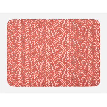 Coral and White Bath Mat, Hand Drawn Strokes Pattern Pastel Abstract Shapes Summer Inspired, Plush Bathroom Decor Mat with Non Slip Backing, 29.5" X 17.5", Coral and White, by Ambesonne