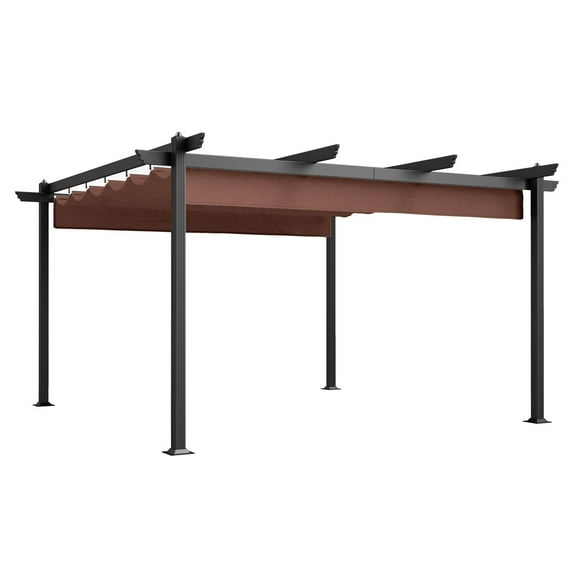 13x13 Aluminum Pergola with Canopy, Retractable Outdoor Pergola for Patio, Garden, Deck - Brown