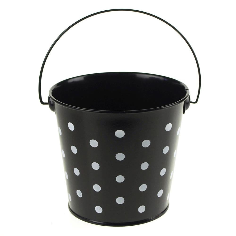 Polka Dot Metal Pail Bucket Party Favor, 5-Inch, Black 