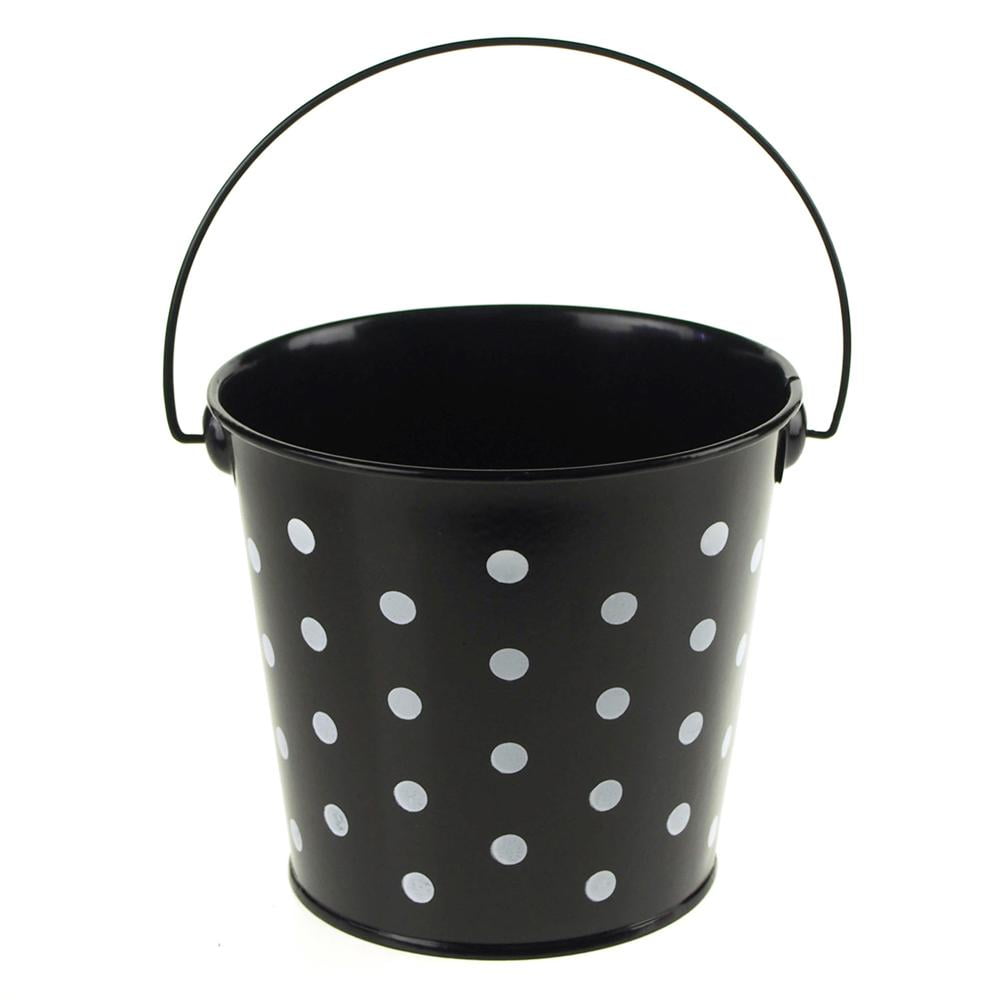 Polka Dot Metal Pail Bucket Party Favor, 5Inch, Black
