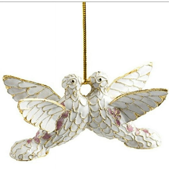 Kissing Love Doves Cloisonne Ornament, Enamel on Copper