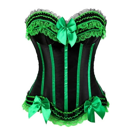 

ZQGJB Corset Top Bustier Plus Size Women s Overbust Satin Floral Lace up Trim Renaissance Slimming Gothic Shapewear with Bowknot Decor Green M