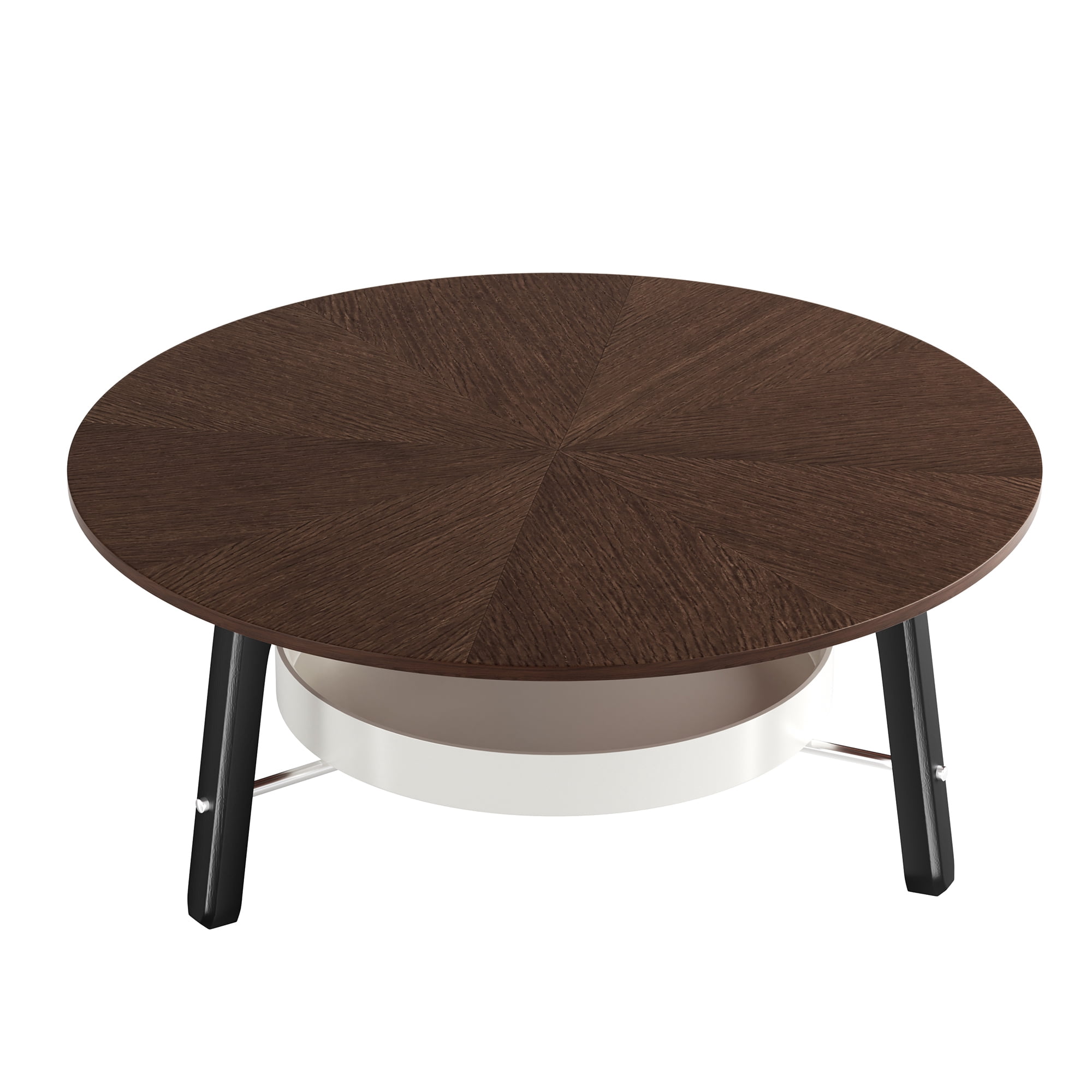 Leumius Round Coffee Table with Storage Shelf, Modern Minimalist Center Table for Living Room Walnut