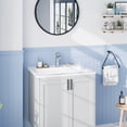 thumbnail image 4 of BeesClover Semi-Recessed Square Vessel Sink 21x17 Inch, White Ceramic Vanity Basin with Single Hole Faucet, Above Counter Bathroom Sink for Small Space Vanity, 4 of 8