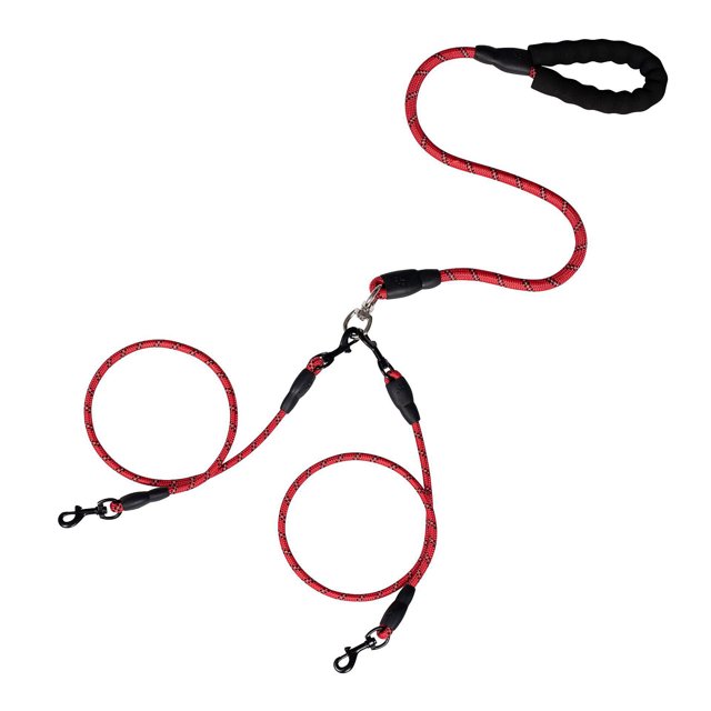 Djiypn 2 in 1 Durable Nylon Dog Leash with Padded Handle, 360° Swivel No Tangle Climbing Rope Removable Pet Traction Rope, 4.8Ft Lead for Puppy Dogs, Red