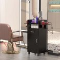 thumbnail image 6 of Salon Storage Cabinet, Hair Station with Wheels, with 6 Tool Holders, 1 Drawers, 1 Lockable Cabinet, Salon Trolley Cart Mobile Hairdressing Barber Station for Beauty Spa Barbershop Black, 6 of 8