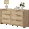 thumbnail image 6 of SICOTAS 56.85" Wide 6 DrawerBoho Dressers,Rattan Dresser with Large Storage Space Light Oak Dressers & Chests of Drawer Engineered Wooden Dressers for Bedroom,, 6 of 9
