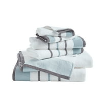 Luxurious Soft Cotton Decorative 6 Piece Towel Set, Eucalyptus / Grey