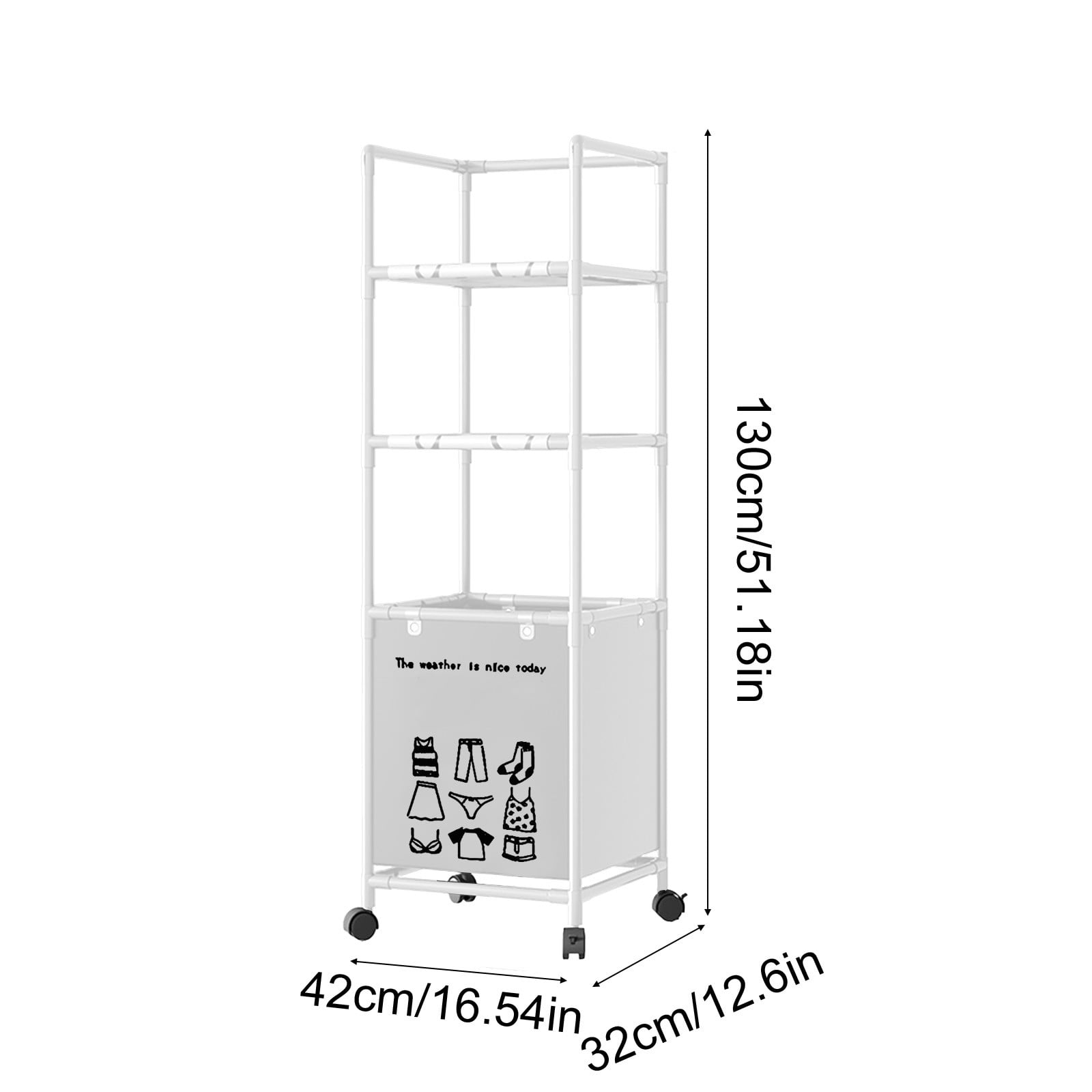 Wzzjkit 3 Tiers Laundry Hamper with Wheels, Tall Laundry Basket Sorter, Ladder Shelves with Clothes Organizer for Bathroom Bedroom